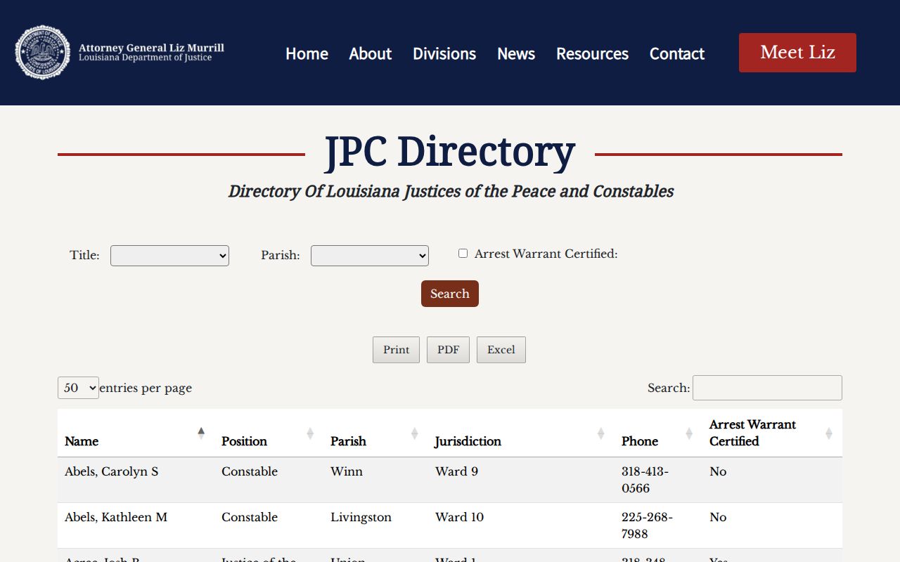 DeSoto Parish case search Louisiana Justice Court directory
