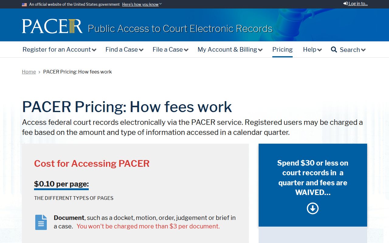 DeSoto Parish court records PACER pricing information