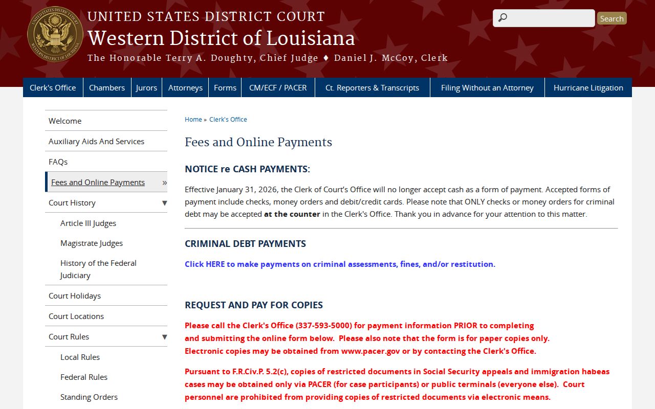 DeSoto Parish court records federal copy and certification fee information